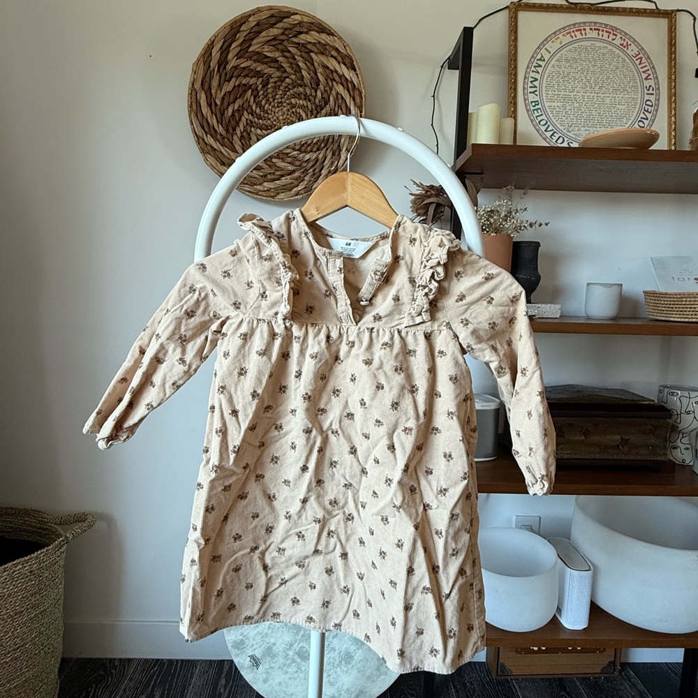 Adorable Beige Floral Long Sleeve Dress - H&M